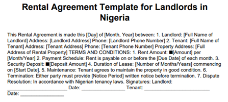 Rental Agreement Template for Landlords in Nigeria
